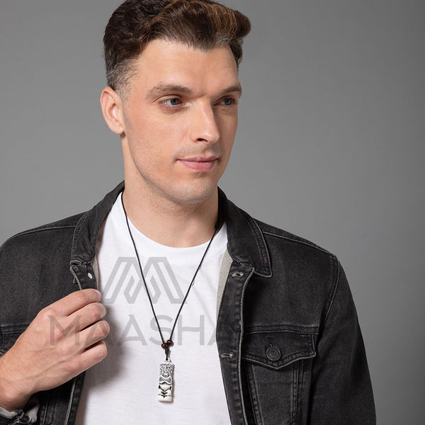 Maasha Adjustable Necklace for Men, Tiki Guardian Design, Symbol of Protection
