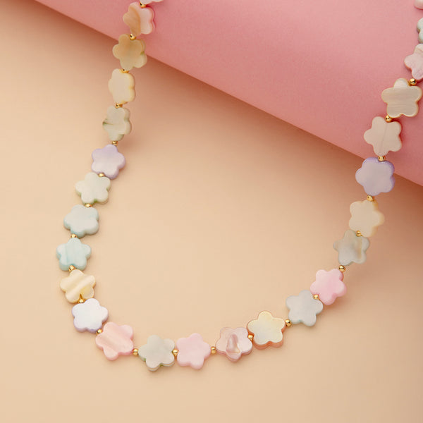 Maasha Elegant Necklace for Women, Pastel Shell Beads with Gold-Tone Accents