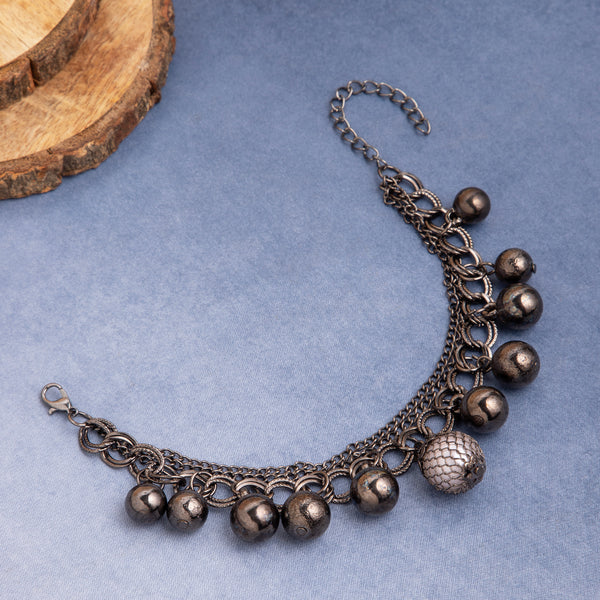 Maasha Bold Charm Bracelet for Women, Silver Chain Design with Hanging Spherical Beads
