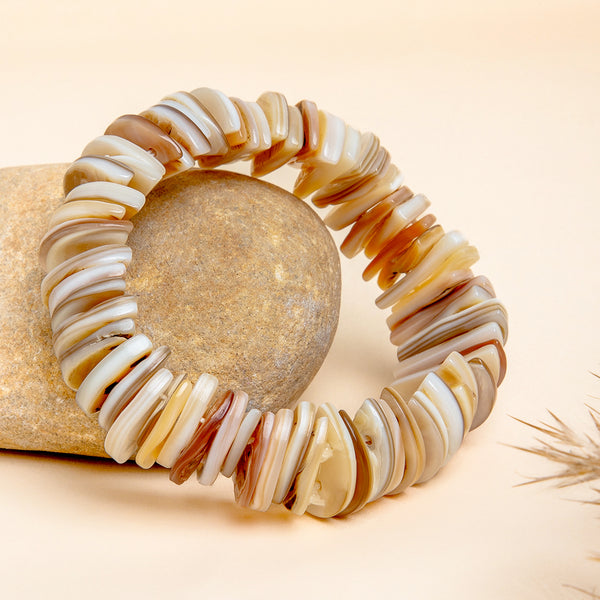 Maasha Natural Shell Beaded Bracelet for Women, Boho Chic Stretch Jewellery