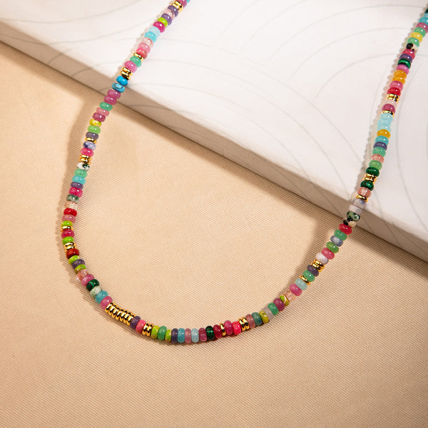 Maasha Beaded Jewellery Necklace for Women, Colorful Glass Beads with Gold Accents