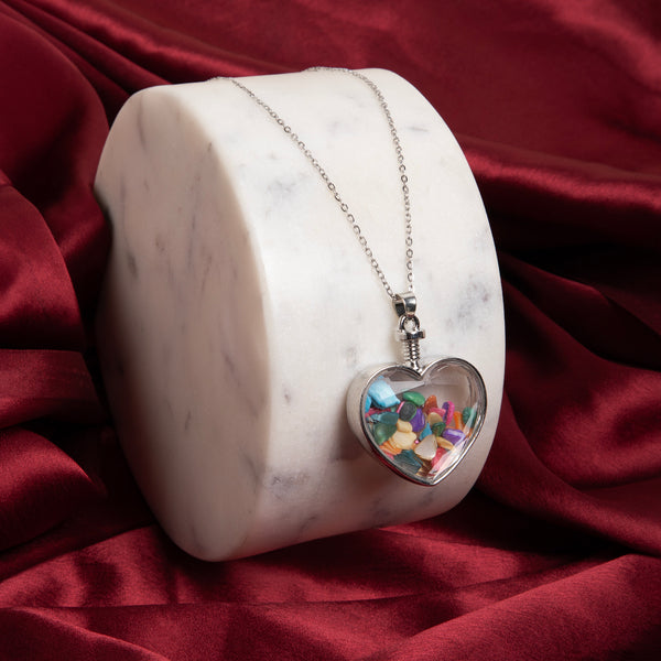 Maasha Heart Pendant Necklace for Women, Silver-Tone Jewellery with Colorful Mosaic Design