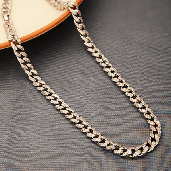 Maasha Statement Jewellery Necklace for Women, Silver&Golden-Tone Cuban Link Chain with Rhinestones