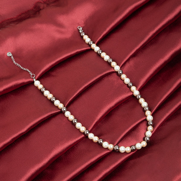 Maasha Elegant Pearl Necklace for Women, Two-Tone Design with Brown & White Beads