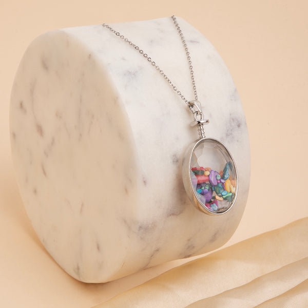 Maasha Long Pendant Necklace for Women, Silver-Tone Jewellery with Colorful Mosaic Design