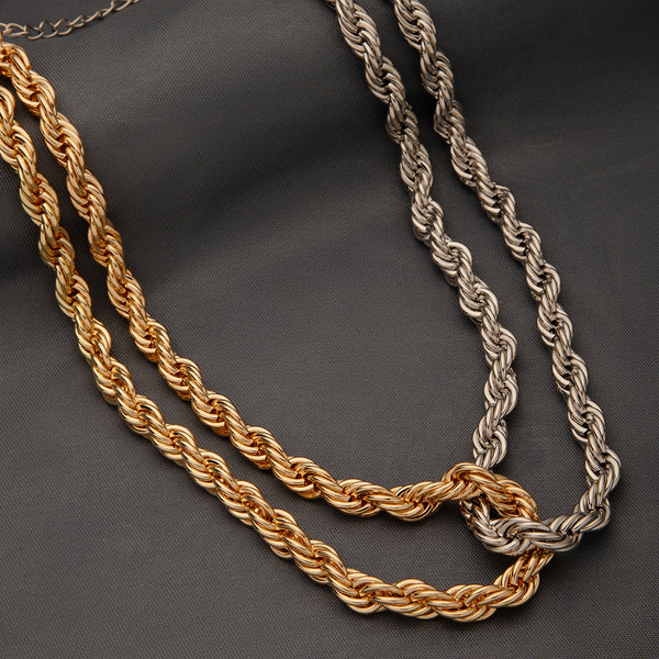 Maasha Bold Necklace for Women, Two-Tone Gold & Silver Rope Chain Design