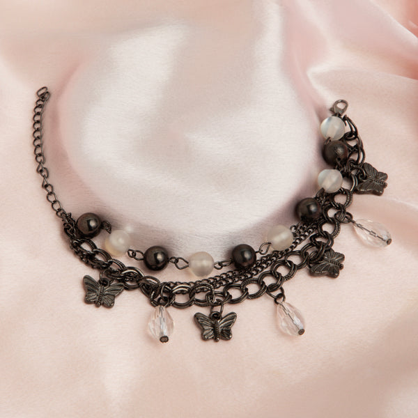 Maasha Butterfly Charm Bracelet for Women, Layered Chain Design with Beads & Dangle Crystals, Elegant Jewellery