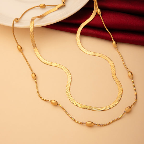 Maasha Elegant Necklace for Women, Dual-Layer Design with Beaded Details, Gold-Tone Finish