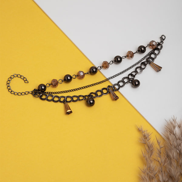 Maasha Layered Bracelet for Women, Black Chain & Bead Design with Dangle Charms, Stylish Jewellery for Occasions