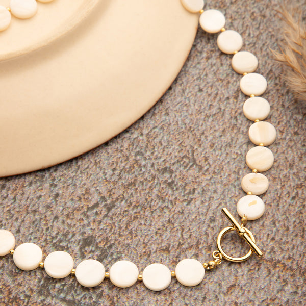 Maasha Elegant Necklace for Women, White Shell Beads with Gold-Tone Accents