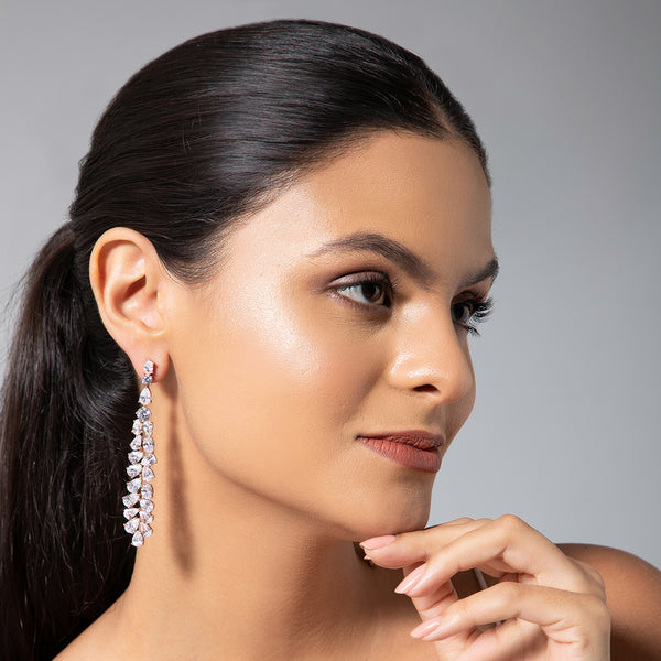 Maasha Elegant Earrings, Long Drop Earrings for Women, Sparkling Zircon