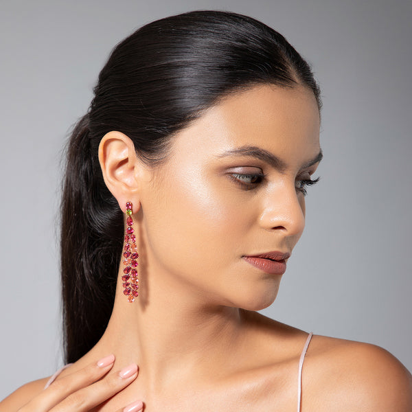 Maasha Radiant Earrings, Cascade Earrings for Women, Red & Coral Colour