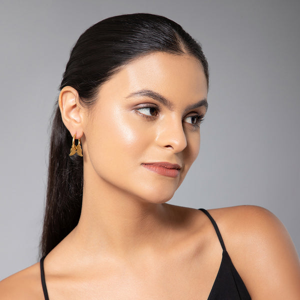 Maasha Hoop Earrings for Women, Angel Wing Design, Stainless Steel, Golden-tone