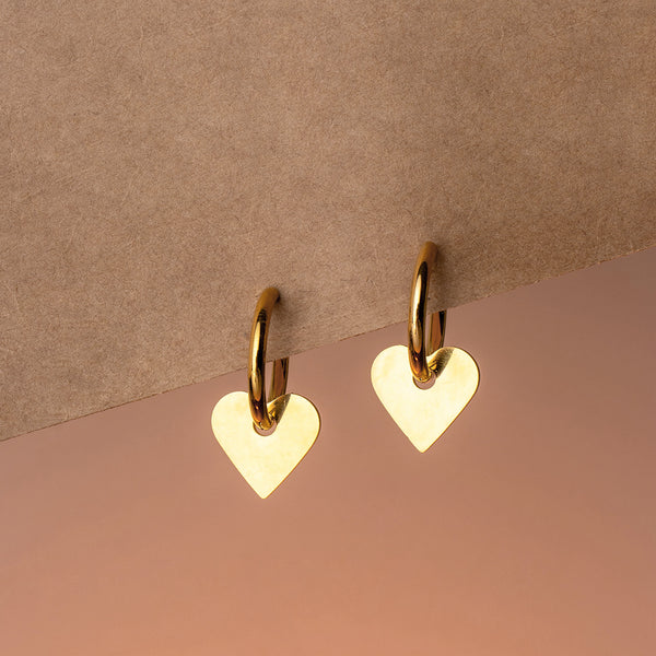 Maasha Gold Hoop Earrings with Heart Charm, Minimalist & Elegant Jewellery
