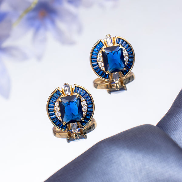 Maasha Royal Blue Crystal Stud Earrings, Gold-Tone Elegant Party Jewellry