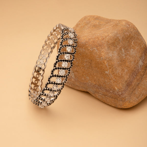 Maasha Elegant Bracelet for Women, Silver-Tone Jewellery with Black & White Stones