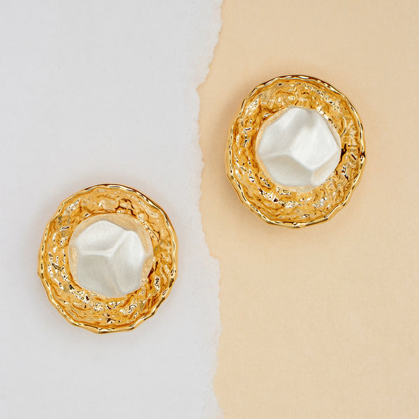 Maasha Gold-Tone Textured Round Earrings for Women, Chic Design, Lightweight Jewellry