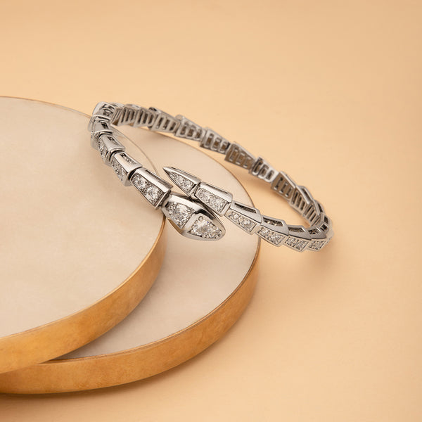 Maasha Silver Wrap Bracelet with Crystal Detailing, Sleek Adjustable Jewellery