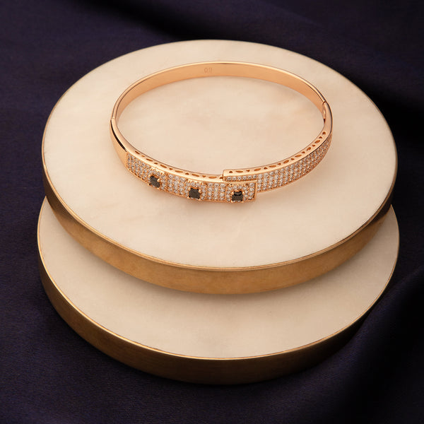 Maasha Rose Gold Bracelet for Women, Elegant Black Stone & Crystal Jewellery